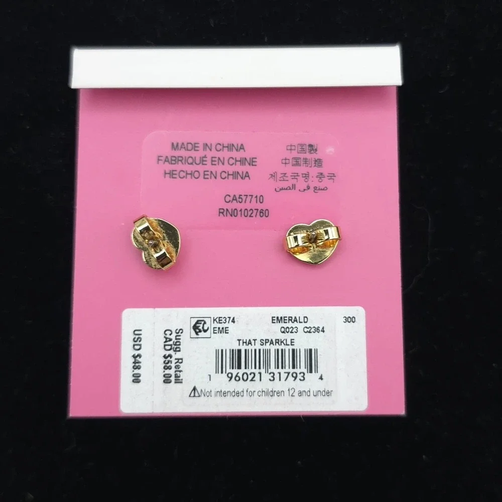 KATE SPADE NEW New‎ York Emerald Green Cubic Zirconia Stud Earrings Gold Tone